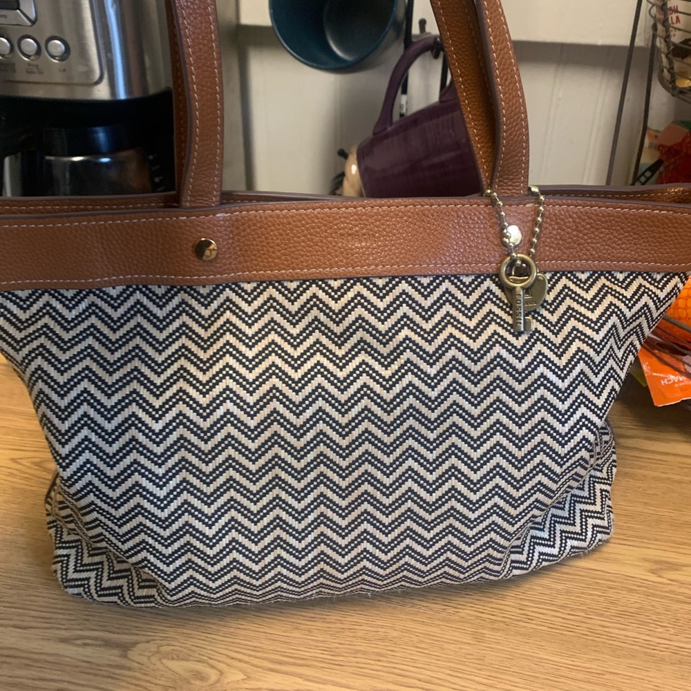 Fossil Black and Brown Chevron Tote